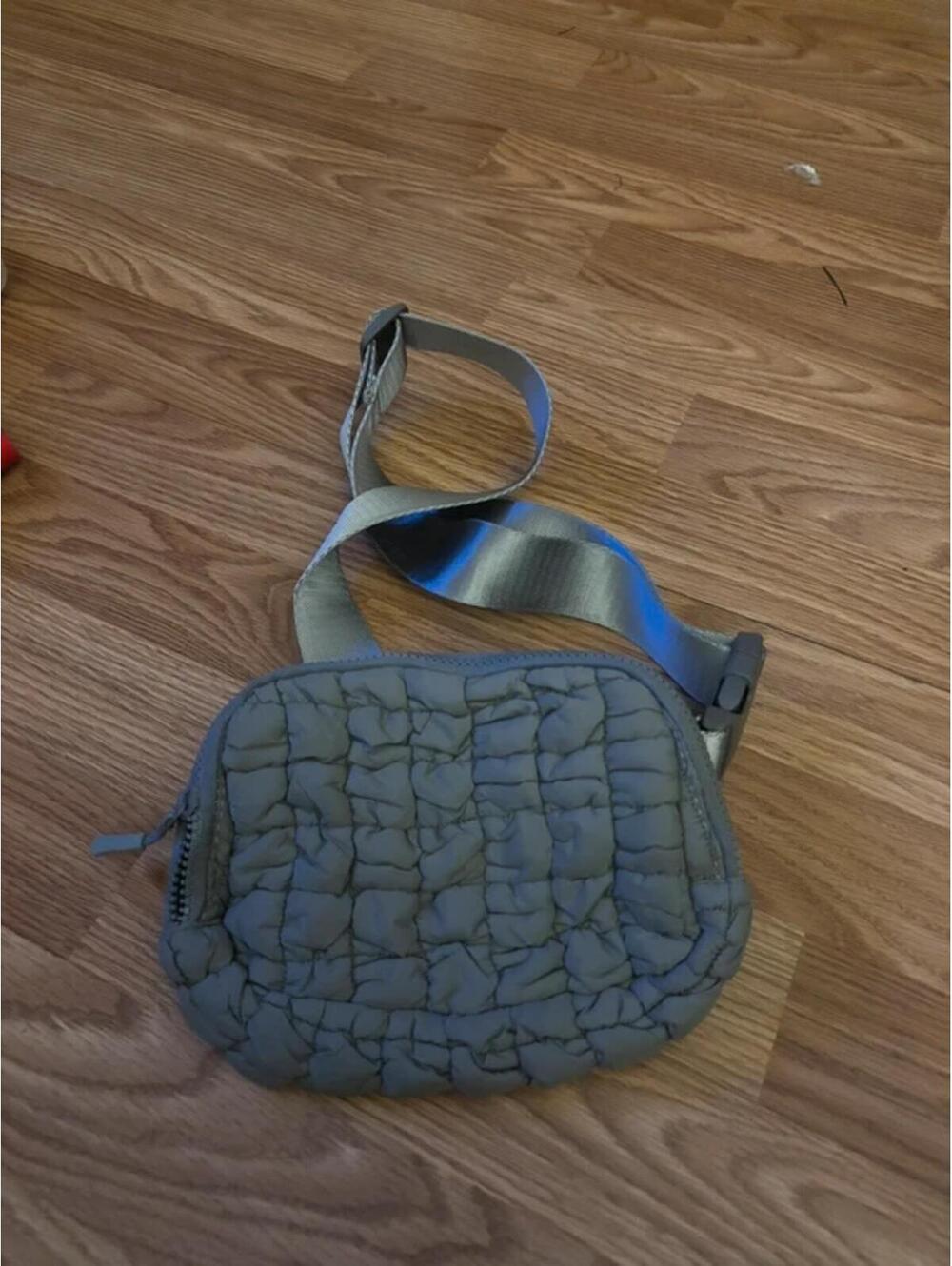 Gray Quilted Puffer Belt Bag